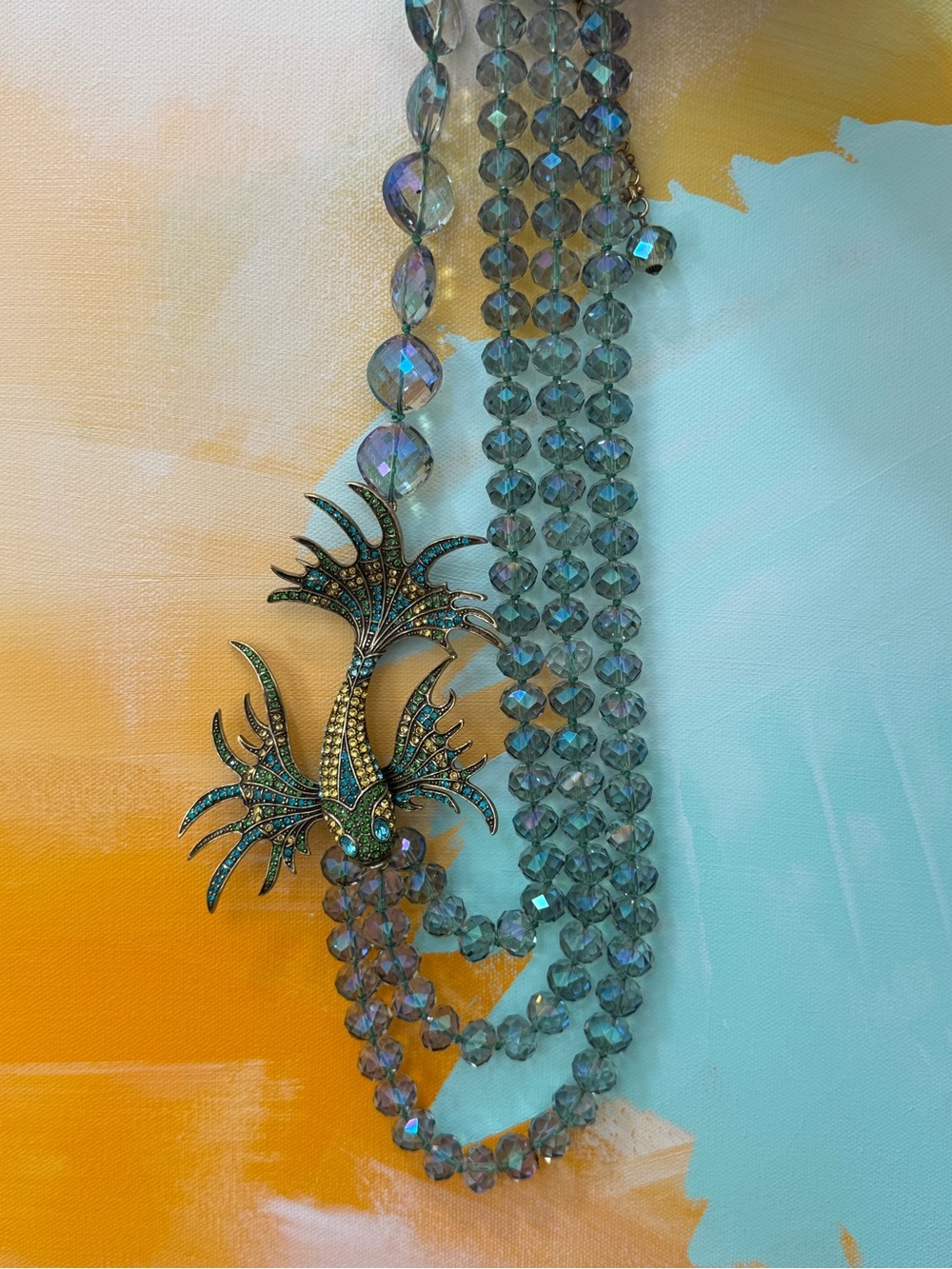 Heidi Daus Iridescent Blue Multi-Strand Fish Pendant Necklace - Picture 6 of 8